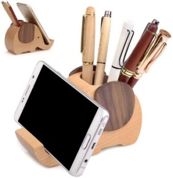 Porta smartphone e portapenne in legno a forma di elefante 20