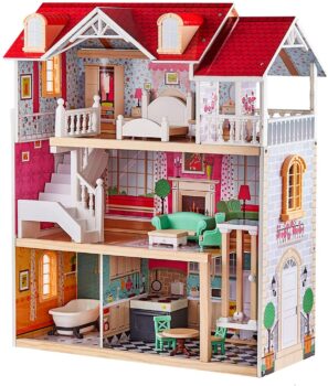 TOP BRIGHT- Casa delle bambole in legno con mobili e ascensore 140