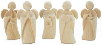 Set di 5 angeli custodi classici in legno di pino 24