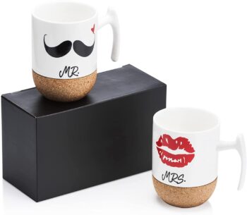 Set di 2 tazze da caffè in porcellana Mr & Mrs Love-Kankei con sede in legno 21