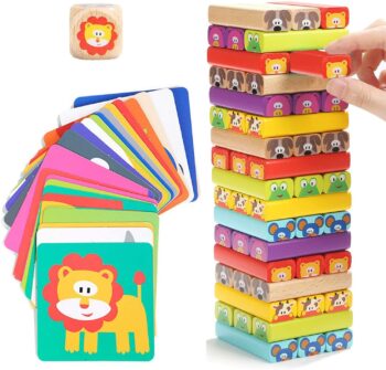 Torre di blocchi impilabili di legno con colori e animali - Nene Toys 23