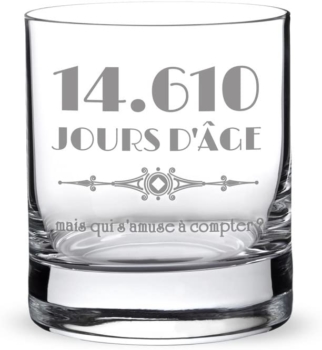 Bicchiere da whisky inciso per l'anniversario, 40 anni, 14.610 giorni di età, ma chi si diverte a contare? 70